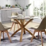 Round Glass Top Solid Wood Dining Table
