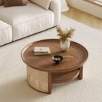 Olan Solid Wood Rattan Round Coffee Table - Image 2