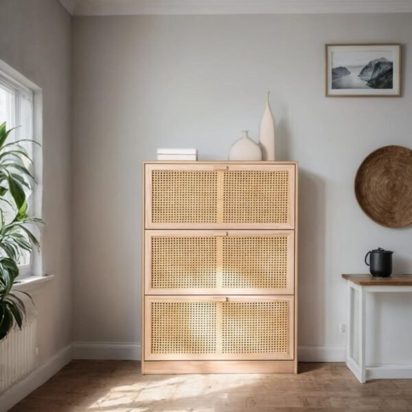 Emma Solid Wood Rattan Shoe Cabinet - Image 1