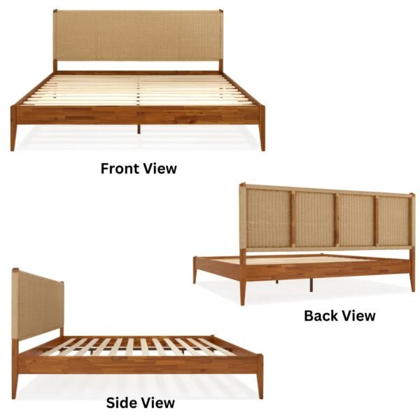 Buto Solid Wood Platform Bed with Hand Woven Headboard - Image 6