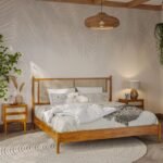 Omega Solid Wood Rattan Platform Bed with Headboard