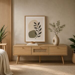 France Solid Wood Rattan 3-Drawer TV Unit