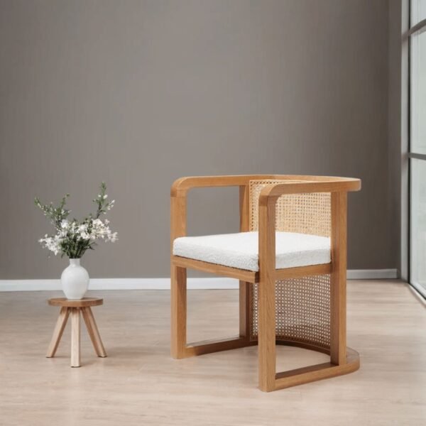 Levo Modern Cane & Solid Wood Dining Chair - Image 1