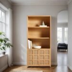 Trident Solid Wood Rattan Storage Bookcase