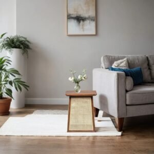 Crest Solid Wood Rattan Side Table