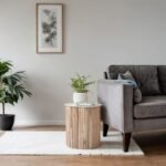 Fluted Solid Wood & Marble Side Table
