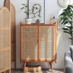 Modern Solid Wood and Rattan Shoe Cabinet