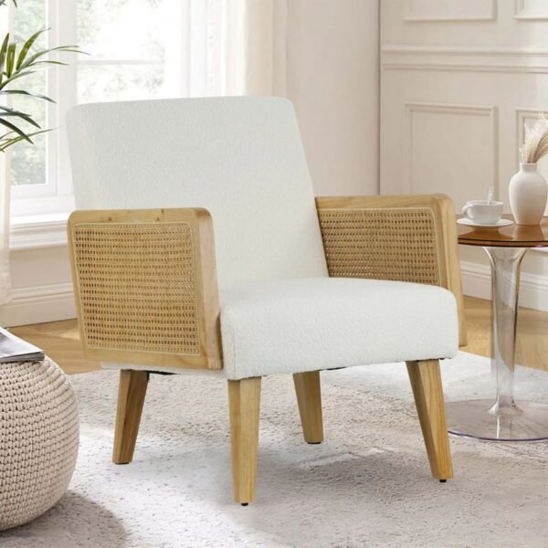 Pina Solid Wood Rattan Lounge Chair - Image 1