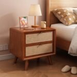 Vida Solid Wood Rattan Nightstand