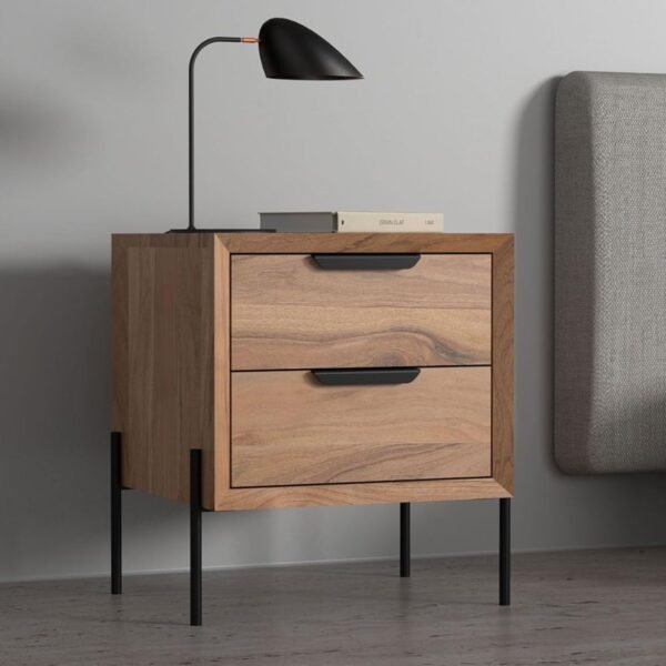 Nivo Solid Wood Metal Bedside Table - Image 1