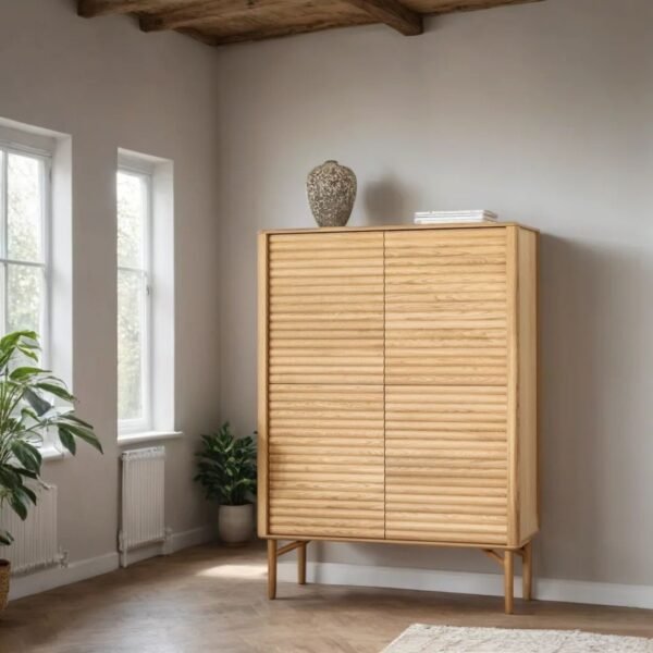 Java Solid Wood 4-Door Fluted Cabinet - Image 1