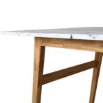 White Marble Effect 6-Seater Dining Table with Solid Wood Legs - Image 5
