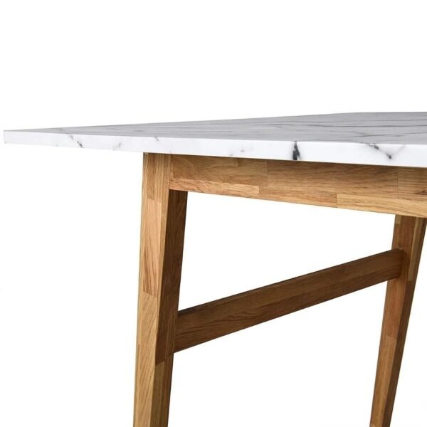 White Marble Effect 6-Seater Dining Table with Solid Wood Legs - Image 5