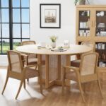 Round 46" Solid Wood and Rattan Dining Table
