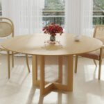 Round 46" Solid Wood and Rattan Dining Table - Image 2