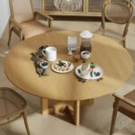 Round 46" Solid Wood and Rattan Dining Table - Image 3