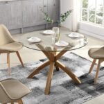 Round Glass Top Solid Wood Dining Table - Image 2