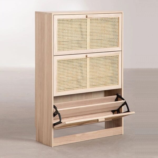 Emma Solid Wood Rattan Shoe Cabinet - Image 4