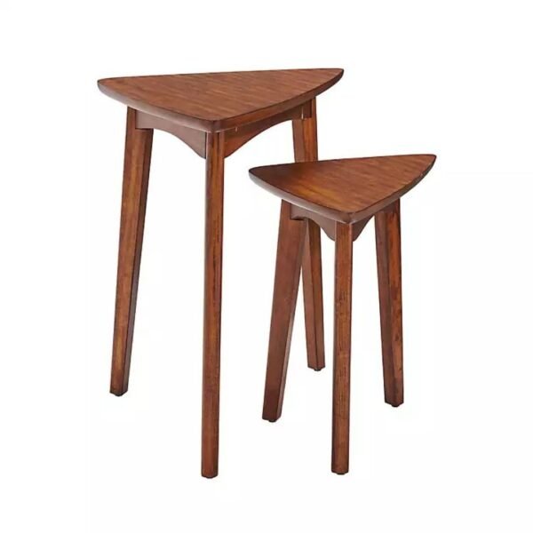 Teka Solid Wood Triangular Side Tables Set of 2 - Image 3