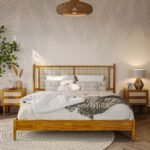 Omega Solid Wood Rattan Platform Bed with Headboard - Image 2