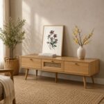 France Solid Wood Rattan 3-Drawer TV Unit - Image 2