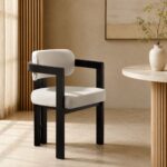 Curved Solid Wood Frame Upholstered Dining Chair