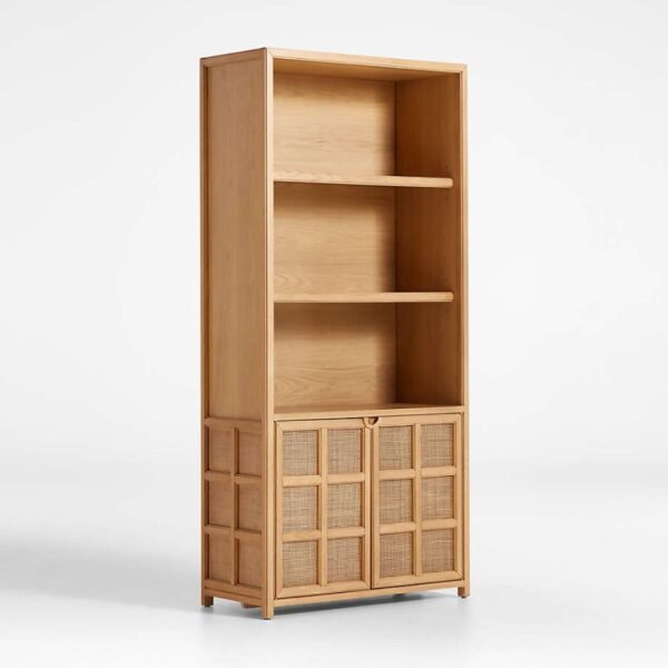 Trident Solid Wood Rattan Storage Bookcase - Image 3