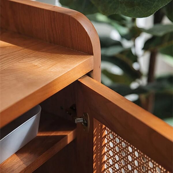 Modern Solid Wood and Rattan Shoe Cabinet - Image 7