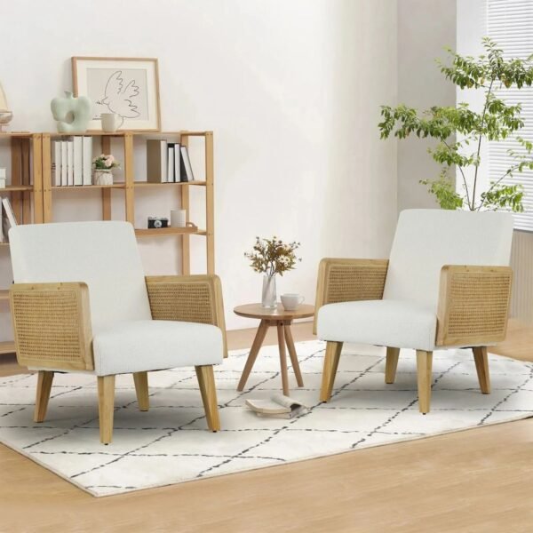 Pina Solid Wood Rattan Lounge Chair - Image 2