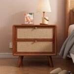 Vida Solid Wood Rattan Nightstand - Image 2