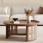 Olan Solid Wood Rattan Round Coffee Table