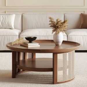 Olan Solid Wood Rattan Round Coffee Table