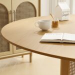 Round 46" Solid Wood and Rattan Dining Table - Image 4