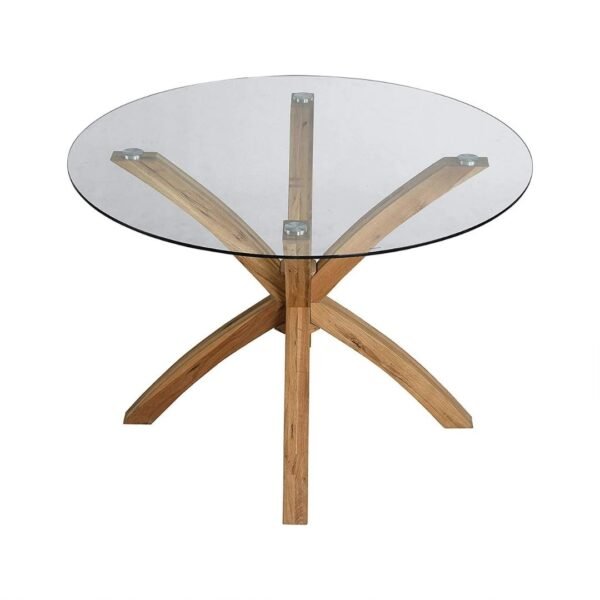 Round Glass Top Solid Wood Dining Table - Image 3