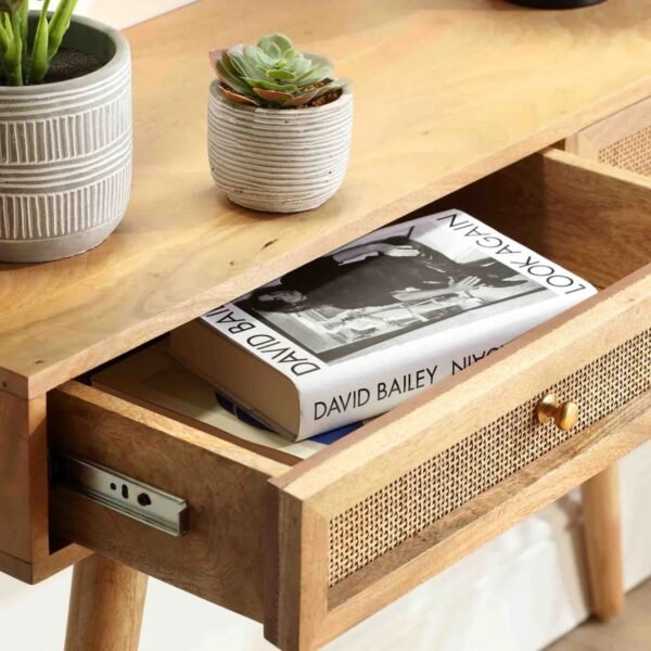 Mako Solid Wood Rattan 2-Drawer Console Table - Image 5