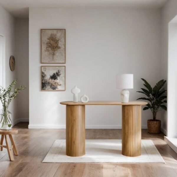Fluted Wooden Mid Century Console Table - Image 1