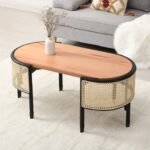 Cane Rattan Solid Wood Oval Coffee Table - Image 2
