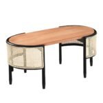 Cane Rattan Solid Wood Oval Coffee Table - Image 3