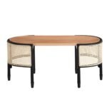 Cane Rattan Solid Wood Oval Coffee Table - Image 4