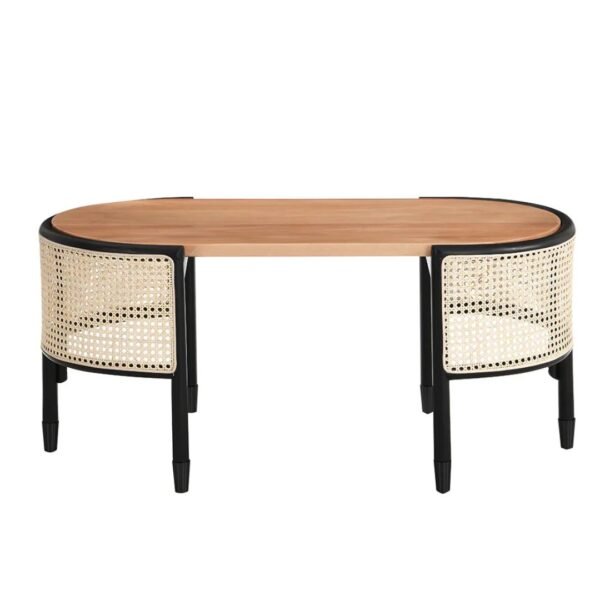Cane Rattan Solid Wood Oval Coffee Table - Image 4