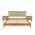 Omega Solid Wood Rattan Platform Bed with Headboard - Image 3