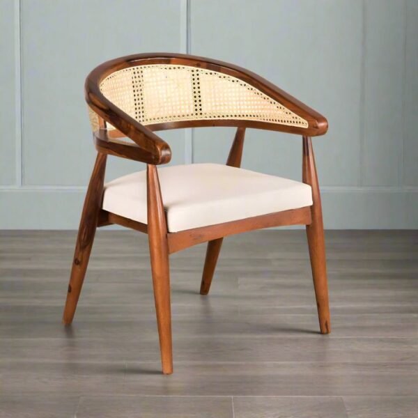 Kana Solid Wood Rattan Cane Dining Chair with Cushion - Image 1