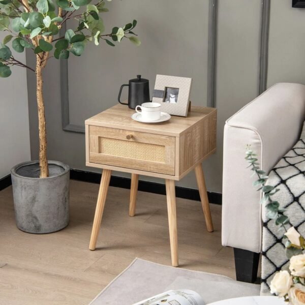 Dasa Solid Wood and Rattan Bedside Table - Image 3