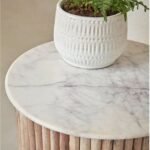 Fluted Solid Wood & Marble Side Table - Image 3