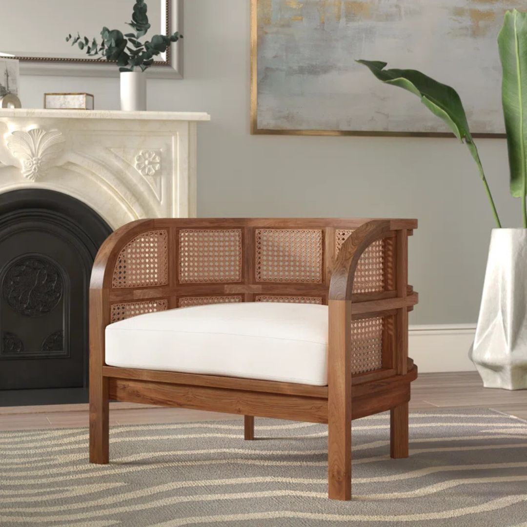 4 Neni Solid Wood and Rattan Lounge Chair - Image 1