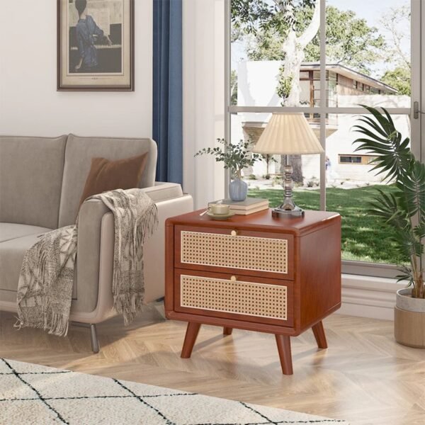 Vida Solid Wood Rattan Nightstand - Image 4