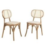 Kaya Set of 2 Cane Rattan and Upholstered Dining Chairs - Image 2