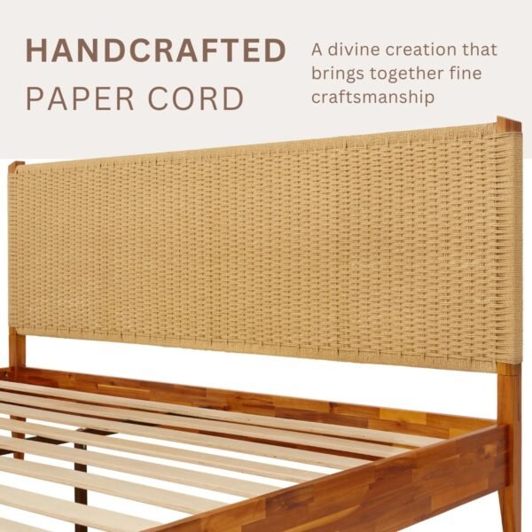 Buto Solid Wood Platform Bed with Hand Woven Headboard - Image 5