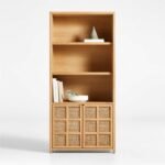 Trident Solid Wood Rattan Storage Bookcase - Image 2