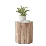 Fluted Solid Wood & Marble Side Table - Image 2